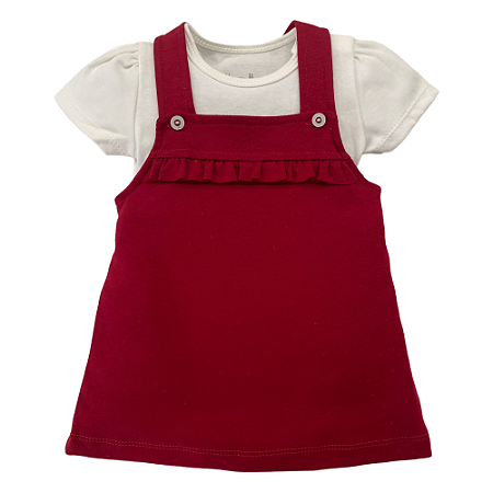 Vestido jardineira com body bebê algodão egípcio