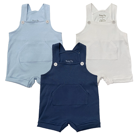 Jardineira banho de sol com bolso bebê algodão egípcio