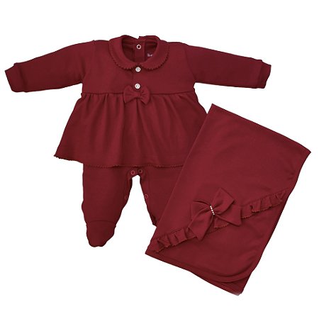 Saída maternidade vestido laço bebê algodão egípcio