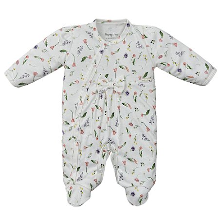 Macacão longo estampado laço bebê algodão egípcio