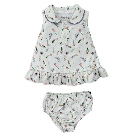 Vestido com calcinha estampado bebê algodão egípcio