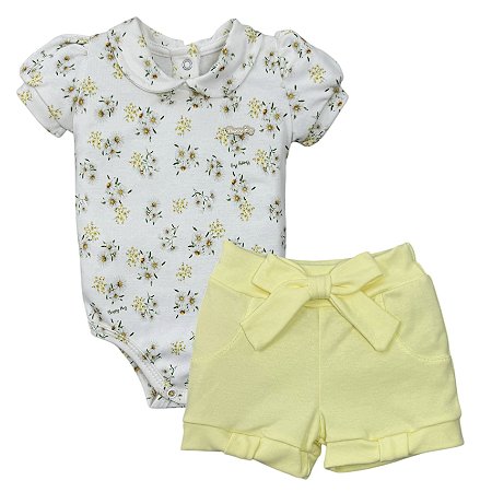 Conjunto body com shorts laço bebê algodão egípcio