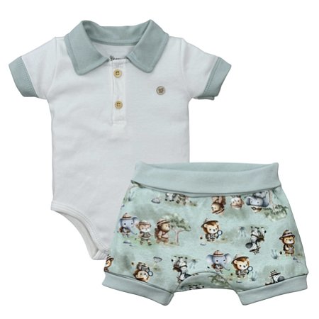 Conjunto body gola com shorts bebê algodão egípcio