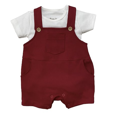 Jardineira bolso com body bebê algodão egípcio