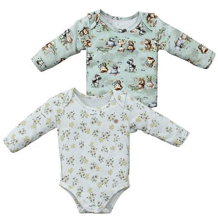 Body manga longa avulso estampado bebê algodão egípcio