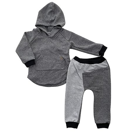 Conjunto longo com touca em moletom bebê