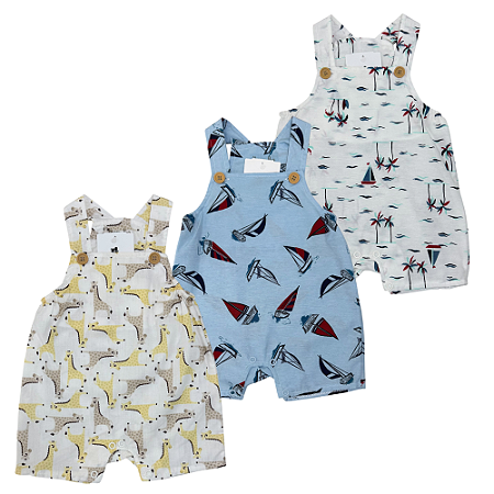 Jardineira banho de sol estampada bebê em tecido plano