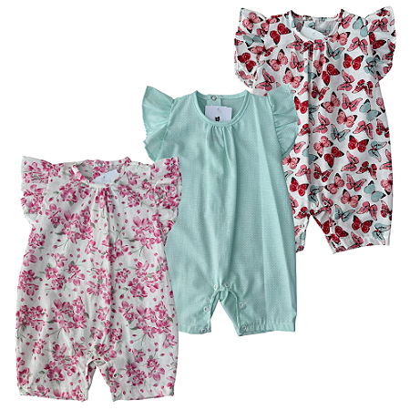 Macacão curto estampado bebê em tecido plano