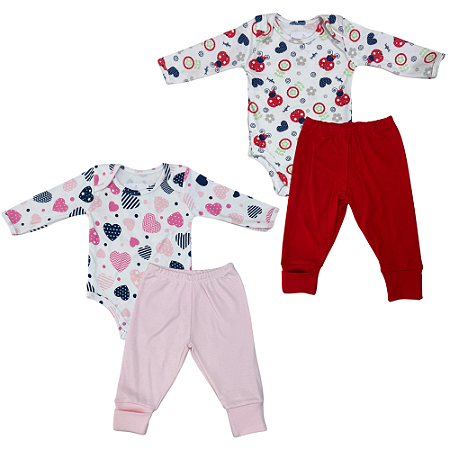 Conjunto body longo com calça feminino bebê em suedine