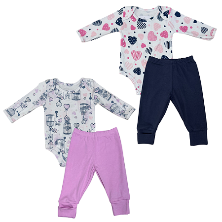 Conjunto body longo com calça feminino bebê em suedine