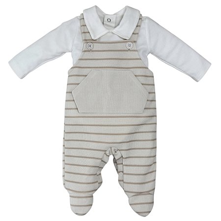 Macacão jardineira longa tricot com body algodão egípcio bebê