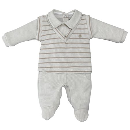 Macacão longo com detalhe em colete bebê tricot