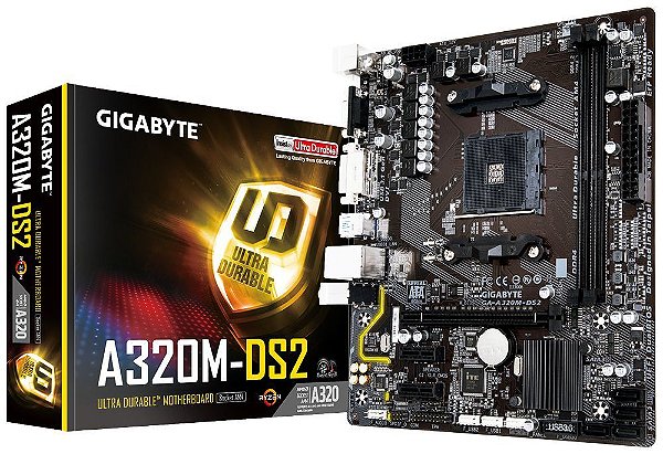 Placa-Mãe GIGABYTE p/ AMD AM4 mATX GA-A320M-S2H, 2xDDR4 32GB, HDMI, DVI, M.2, PCIe, USB 3.1 Ger 1