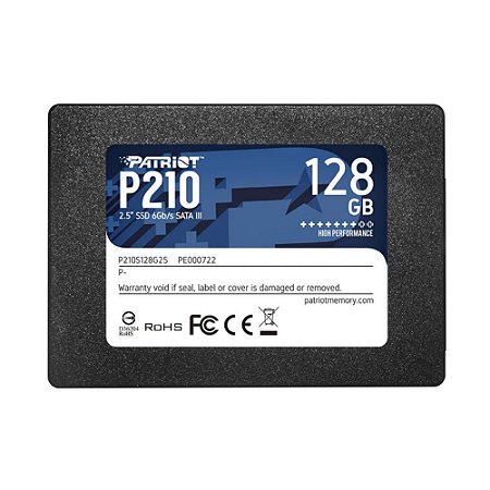 SSD Patriot 128Gb 2.5" Sata 3 500Mb/s  Leitura - 400Mb/s Gravação 120MB/s - P210s128g25