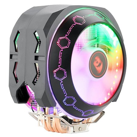 Aircooler Odin com 2 Fans Redrago, LED Rainbow, Intel e AMD, 140mm, Preto - Modelo: CC-9202