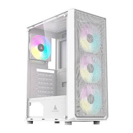 Gabinete Gamer Acegeek Diamond R339, Rainbow, Mid-Tower, Lateral de Vidro, Branco, s/ fan, AG-DIAMOND-R339-WH-I3F