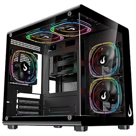 Gabinete Gamer Rise Mode Galaxy Glass X Mini, M-ATX, Lateral e Frontal em Vidro Temperado, Preto - RM-GA-GGXN-FB