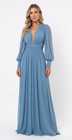 Vestido Longo Atena Azul Celeste