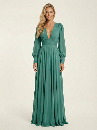 Vestido Longo Atena Verde Oliva Claro
