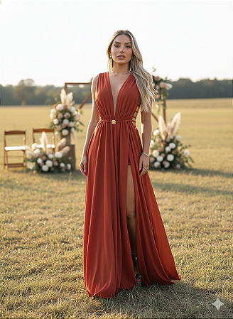 Vestido Longo Hillary Terracota