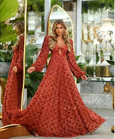Vestido Longo Flaviana Terracota