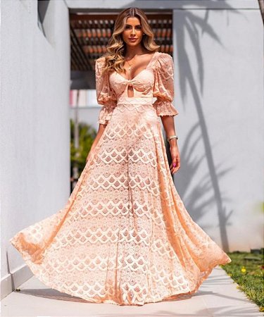 Vestido Longo Flávia Pêssego