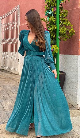 Vestido Longo Bruna Verde Petróleo