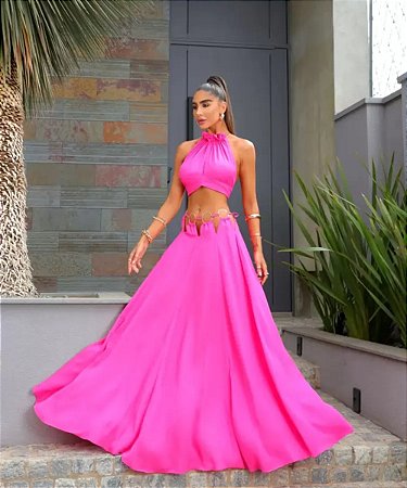 Conjunto em Crepe Musseline Thassia Rosa