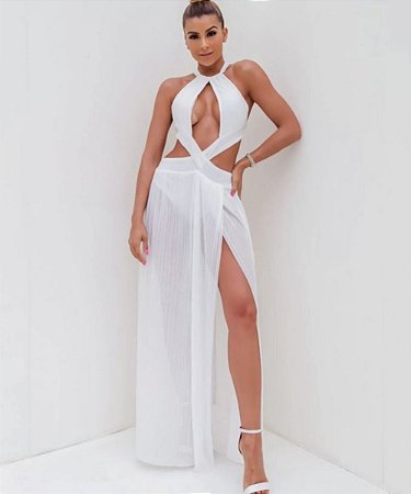 Vestido Longo Plissado Jhoele Branco