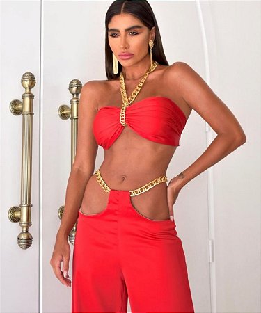 Cropped em Crepe Priscila Vermelho