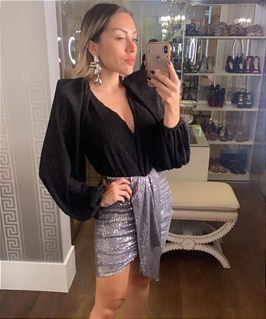 Body em Chiffon de Seda Soraya Preto