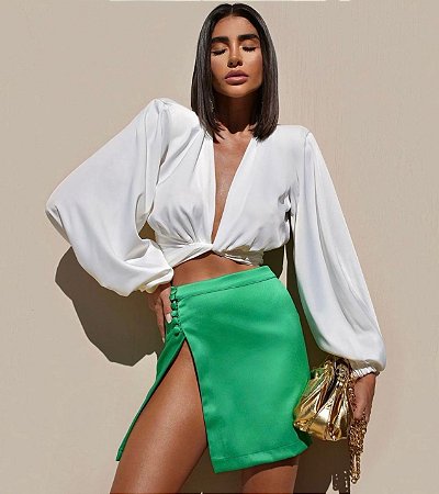 Saia em Crepe Acetinado Clariana