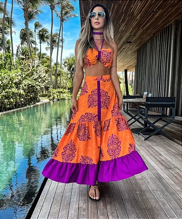 Conjunto em Crepe Estampado Lago