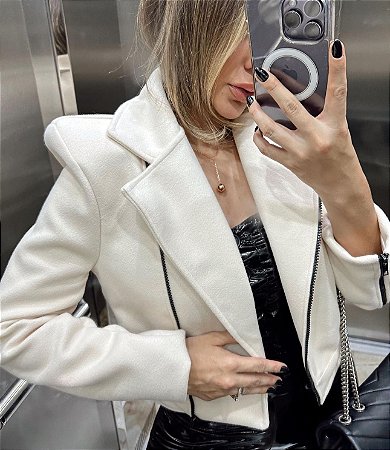 Jaqueta Em lã Batida Branca