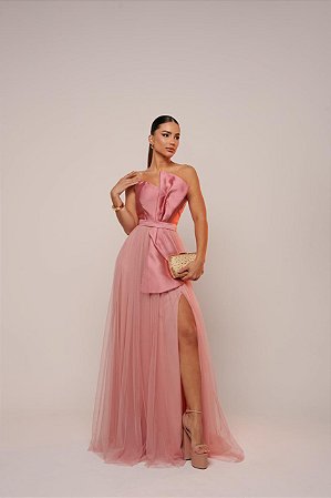 Vestido Longo Laço Vicenza Rose