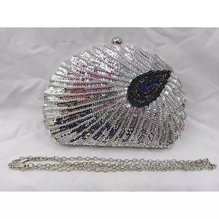 Clutch em Paetê Pavão Prata