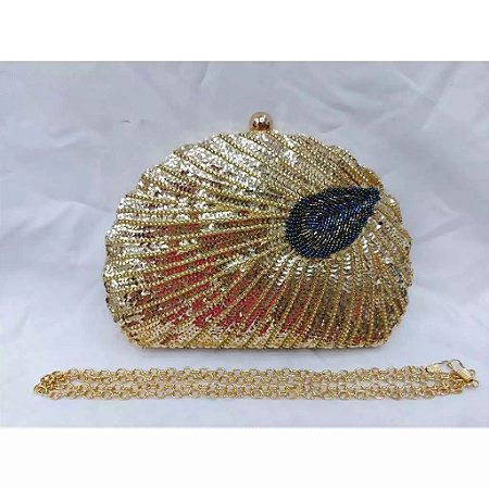 Clutch em Paetê Pavão Dourada