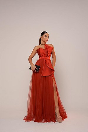 Vestido Longo Laço Vicenza Terra Cota
