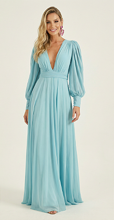 Vestido Longo Atena Azul Bebê