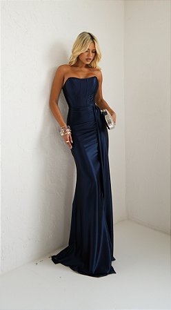 Vestido Longo Aurora Azul Marinho