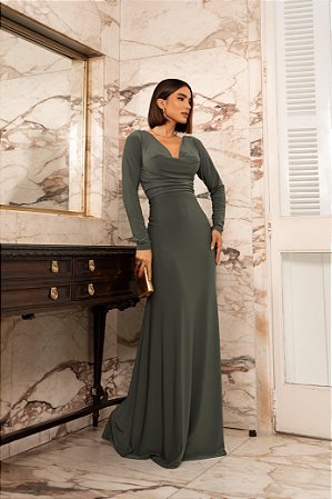 Vestido longo Mariana Verde Oliva