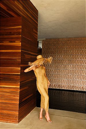 Vestido Macramê Midi Marecias Dourado