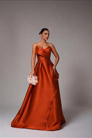 Vestido Longo Zibeline Arabella Terra Cota