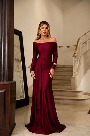 Vestido manga longa Serafina Marsala