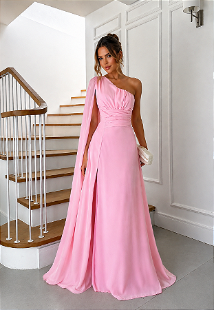 Vestido Longo Évora Rosa Bebê