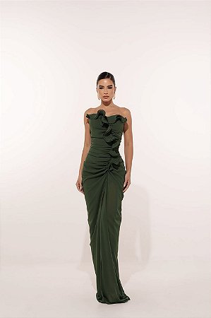 Vestido Longo Tomara que Caia Flora Verde Oliva