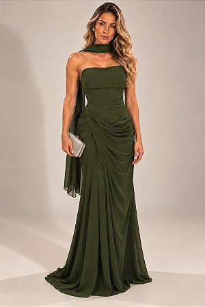 Vestido Longo Chiffon Salerno Verde oliva