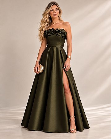 Vestido Longo Tomara que Caia Zebeline Lavínia Verde Oliva