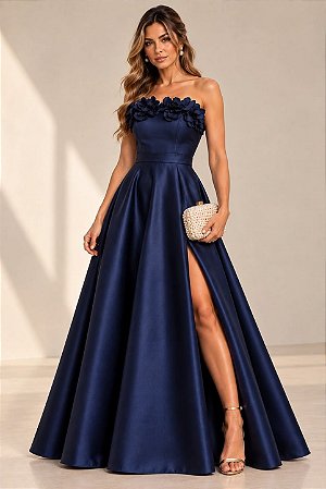 Vestido Longo Tomara que Caia Zebeline Lavínia Azul Marinho