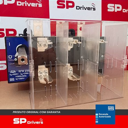 CHAVE SECCIONADORA ROTATIVA PORTA FUSIVEL RFW 250A 3 POLOS COM MANOPLA NH1 Ui=690 Volts